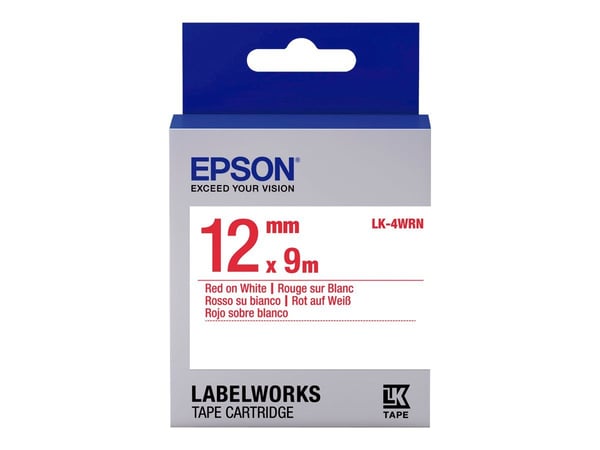 Epson LabelWorks LK-4WRN - Rødt på hvitt - Rull (1,2 cm x 2,9 m) 1 kassett(er) merketape - for LabelWorks LW-1000, 300, 400, 600, 700, 900, K400, Z...
