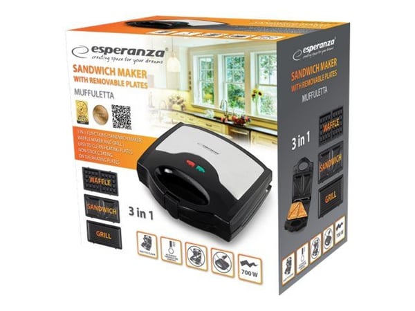 Esperanza MUFFULETTA - Toastmaskin / vaffelsteker / grill - 700 W