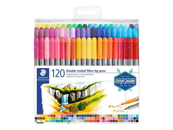 STAEDTLER - Fiberspetspenna med två spetsar - blandfärger - 0.5-0.8 mm / 3 mm - fin / fin (paket om 120)