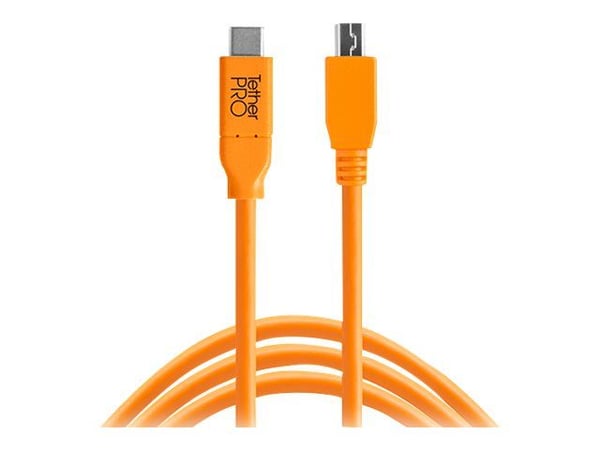 Tether Tools TetherPro - USB-kabel - USB-C (hane) till mikro-USB typ B (hane) - USB 2.0 - 3 A - 4.6 m - högsynligt orange
