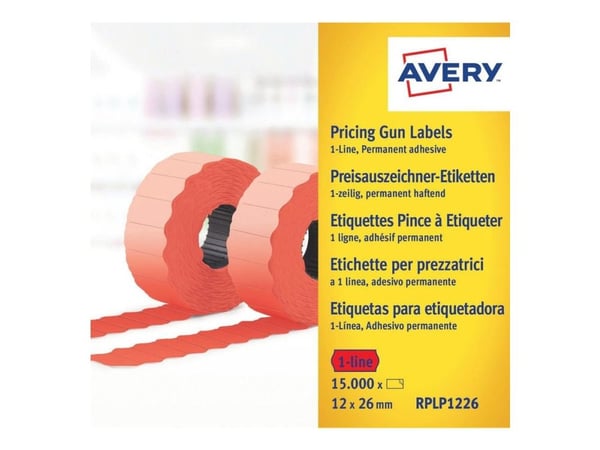 Prisetiket Avery RPLP1226 rød 26x12 mm permanent klæbende - (15.000 etiketter)