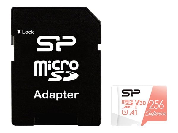 SILICON POWER Superior - Flashminnekort (microSDXC til SD-adapter inkludert) - 256 GB - A1 / Video Class V30 / UHS-I U3 / Class10 - microSDXC UHS-I
