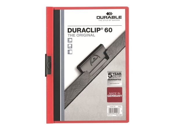 DURABLE DURACLIP 60 - Klippfil - för A4 (210 x 297 mm) - kapacitet: 60 ark - röd med genomskinligt frontskydd
