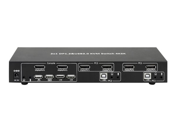TECHly 2-Port DisplayPort1.2 Dual-Monitor KVM Switch - KVM / lyd / USB-svitsj - 2 x KVM/lyd - 1 lokalbruker - stasjonær