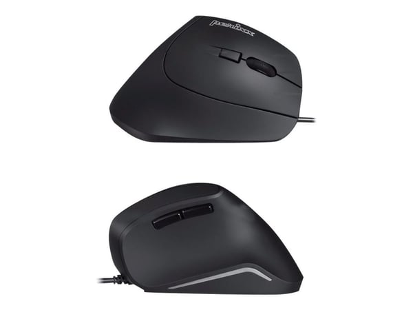 Perixx Perimice-515 II - Vertikal mus - ergonomisk - högerhänt - optisk - 6 knappar - kabelansluten - USB - svart