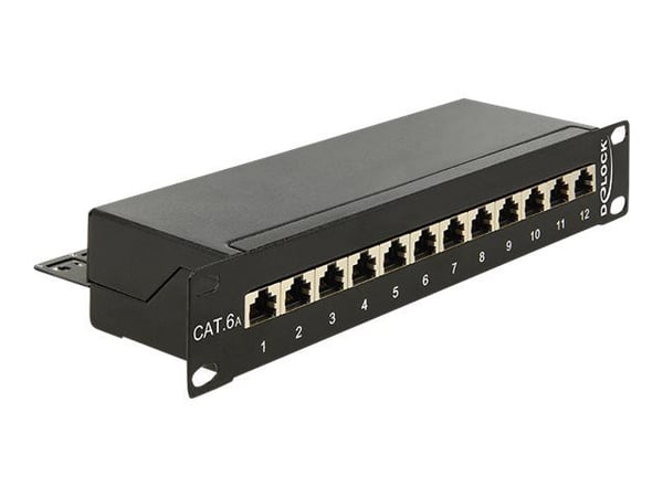 Delock - Koblingspanel - CAT 6a - RJ-45 X 12 - kullsort, RAL 9005 - 1U - 10"
