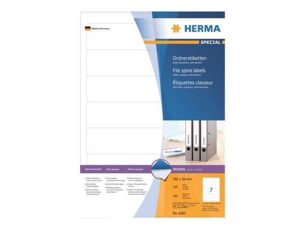 HERMA Special - Papir - matt - permanent selv-adhesiv - hvit - 192 x 38 mm 700 etikett(er) (100 ark x 7) opake arkivmappeetiketter