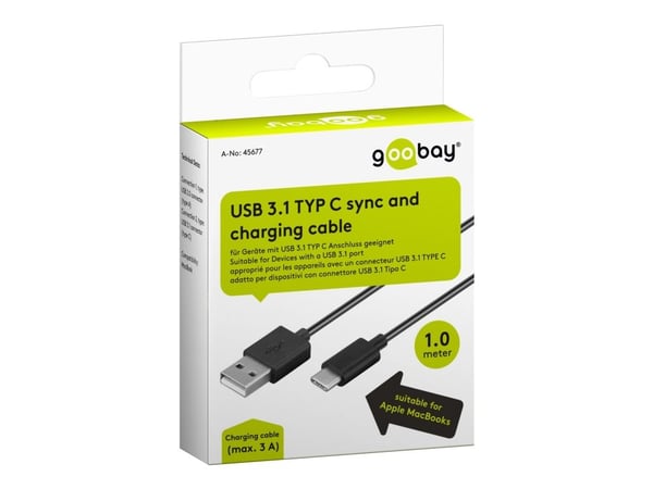 goobay - USB-kabel - USB-C (hann) til USB (hann) - USB 3.1 - 1 m - svart