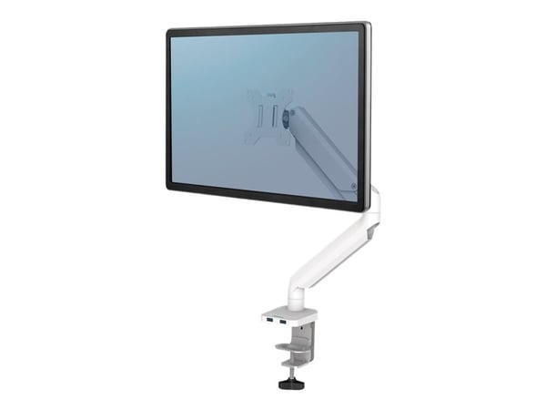 Fellowes Platinum Series - Monteringssett - justerbar arm - for Skjerm - aluminium - hvit - skjermstørrelse: inntil 27" - skrivebordsmonterbar