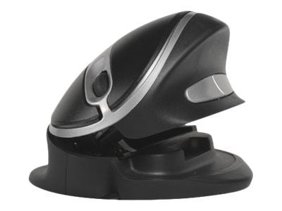 BakkerElkhuizen Oyster Mouse Wireless Large, Molempikätinen, Vaakasuuntainen muotoilu, Laser, Langaton RF, 1200 DPI, Musta, Hopea