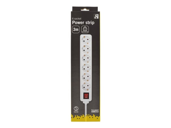 Deltaco Outlet 6xCEE 7/3 1xCEE 7/7 switch 3m white, 3 m, Sisätila, Tyyppi F, Type EF (CEE 7/7), Kulmikas, Valkoinen