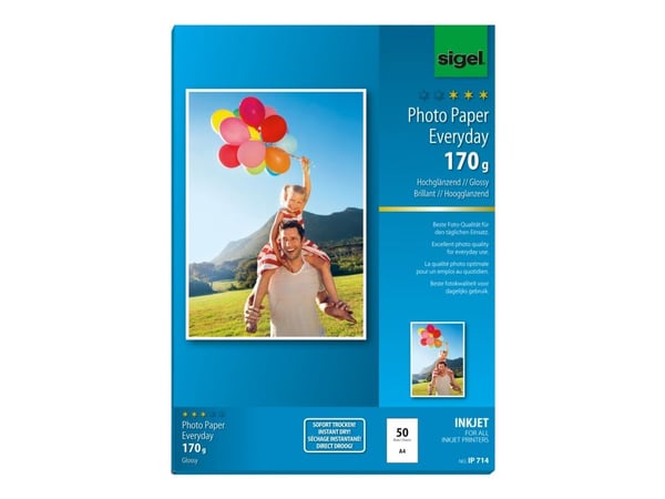 Sigel InkJet Everyday plus Photo Paper IP714 - Blank - hvit - A4 (210 x 297 mm) - 170 g/m² - 50 ark fotopapir