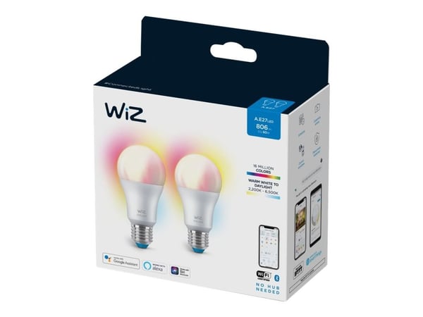WiZ Colors - LED-lyspære - form: A60 - mattslipt finish - E27 - 8 W (ekvivalent 60 W) - klasse F - 16 millioner farger / varmhvitt til dagslys - 22...