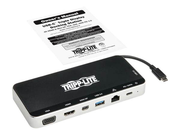 Eaton Tripp Lite Series USB C Docking Station Hub USB Dock Triple Display 4K HDMI VGA USB A/C Gbe - Dokkingstasjon - USB-C - VGA, HDMI, Mini DP - 1GbE