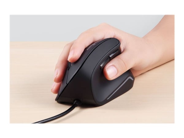Perixx Perimice-515 II - Vertikal mus - ergonomisk - högerhänt - optisk - 6 knappar - kabelansluten - USB - svart