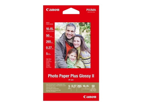 Canon Photo Paper Plus Glossy II PP-201 - Blank - 100 x 150 mm - 260 g/m² - 50 ark fotopapir - for PIXMA iP2600, iP2700, iX7000, MG2555, MG8250, mi...
