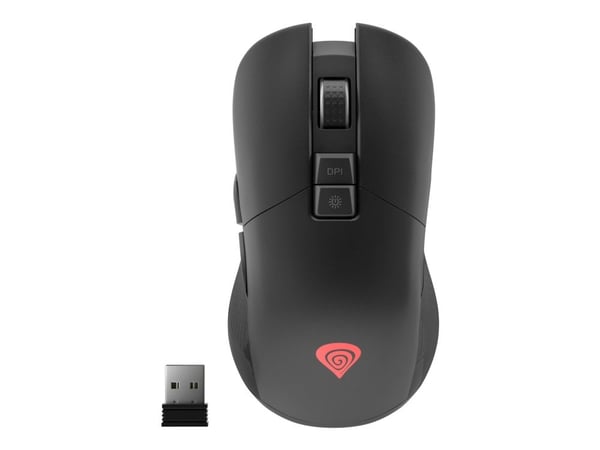 Natec Genesis Zircon 330 - Mus - ergonomisk - optisk - 7 knappar - trådlös - 2.4 GHz - trådlös USB-mottagare - röd, svart