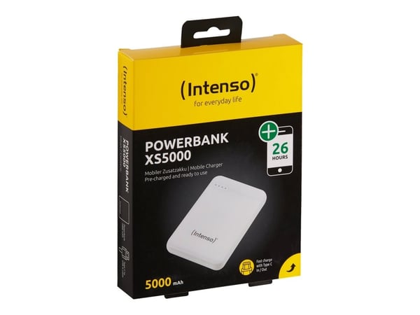 Intenso Powerbank XS5000 - Strømbank - 5000 mAh - 2.1 A - 2 utgangskontakter (USB, USB-C) - på kabel: USB-C - hvit