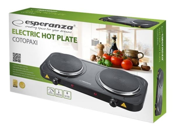 Esperanza COTOPAXI - Elektrisk varmeplate - 2 kW - svart