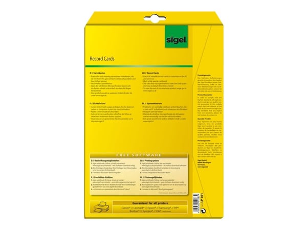 Sigel - Hvit - A7 (74 x 105 mm) - 185 g/m² - 160 kort (20 ark x 8) indekskort