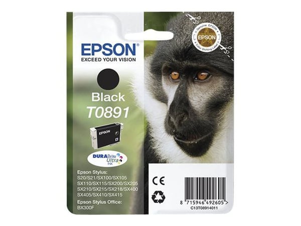 Epson T0891 - Svart - original - blære med RF/lyd-alarm - blekkpatron - for Stylus S21, SX110, SX115, SX210, SX215, SX218, SX400, SX410, SX415; Sty...