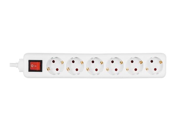 Deltaco Outlet 6xCEE 7/3 1xCEE 7/7 switch 3m white, 3 m, Sisätila, Tyyppi F, Type EF (CEE 7/7), Kulmikas, Valkoinen