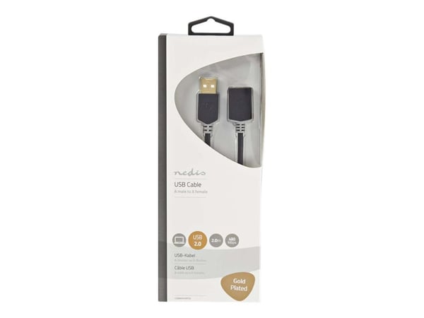 Nedis - USB-forlengelseskabel - USB (hann) til USB (hunn) - USB 2.0 - 2 m - formstøpt, rund - antrasitt