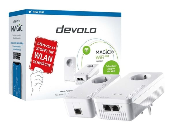 devolo Magic 2 WiFi next - Starter Kit - bro 1GbE, HomeGrid - Wi-Fi 5 - Dobbeltbånd - veggpluggbar