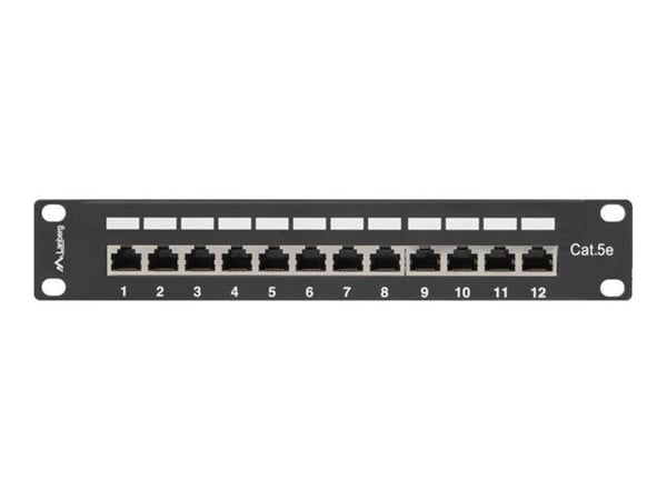 Lanberg PPF5-9012-B - Koblingspanel - rackmonterbar - CAT 5e - STP - RJ-45 X 12 - RAL 9004, svart - 1U - 10"