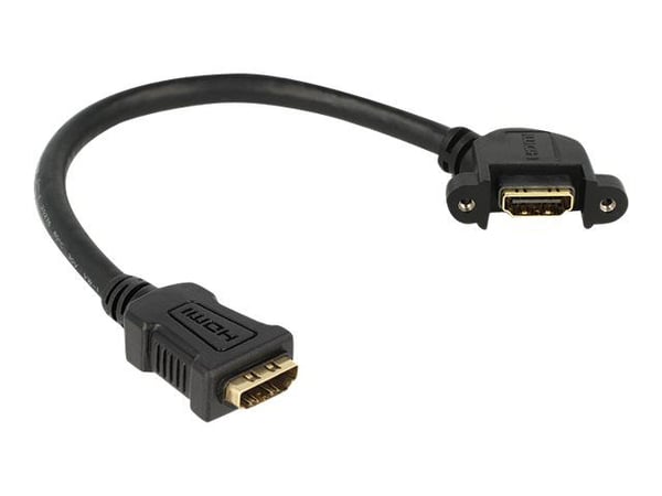Delock Panel-mount - HDMI-kaapeli - HDMI hun til HDMI hun - 25 cm - sort - 110° stikforbindelse