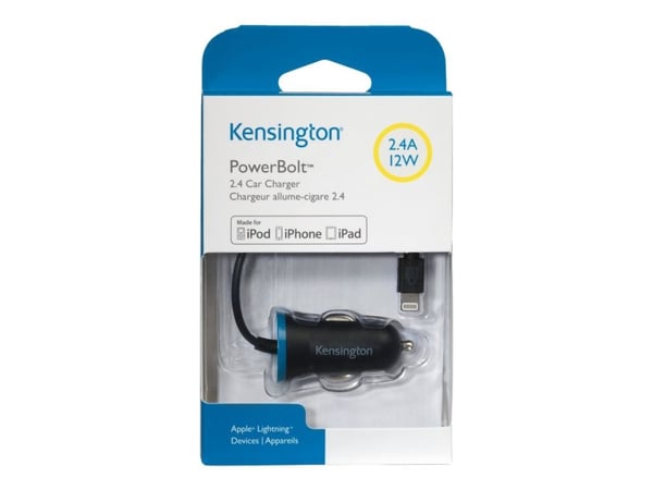 Kensington PowerBolt Car Charger - Bilstrømadapter - 12 watt - 2.4 A (Lightning) - svart