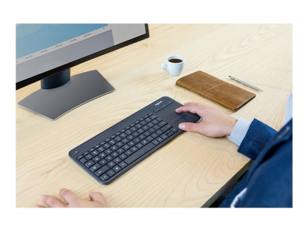 Logitech K400 Plus, Täysikokoinen (100 %), Langaton, Langaton RF, QWERTY, Musta