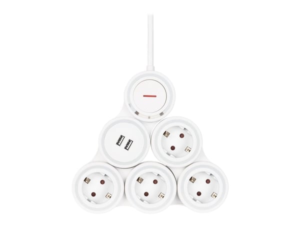 DELTACO GT-290 - Effektband - 3500 Watt - ingång: power CEE 7/7 - utgångskontakter: 4 (4 x CEE 7/4, 2 x USB) - 1.4 m sladd - vit