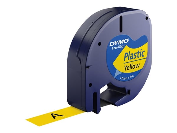 Tekstiteippi Dymo LetraTag, muovi, musta/keltainen