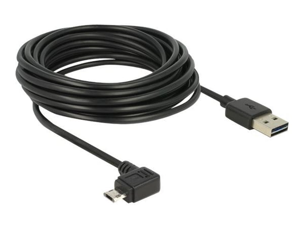 Delock Easy - USB-kabel - USB (hann) reversibel til Micro-USB type B (hann) venstre/høyre-vinklet, reversibel - USB 2.0 - 5 m - svart