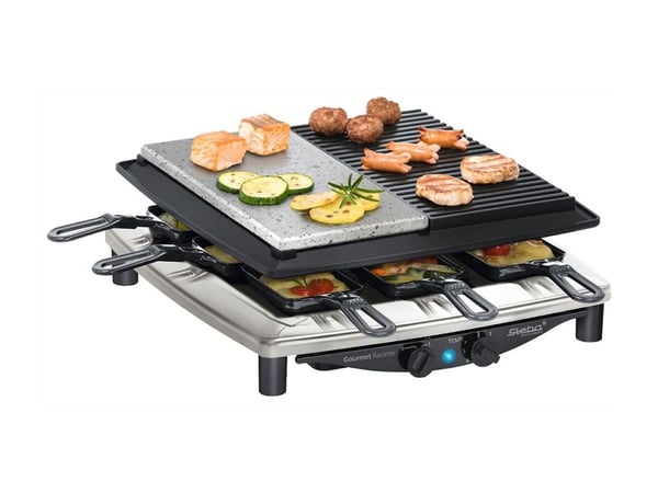 Steba RC 4 plus deluxe - Raclette/grill/het sten - 1.5 kW - rostfritt stål/svart