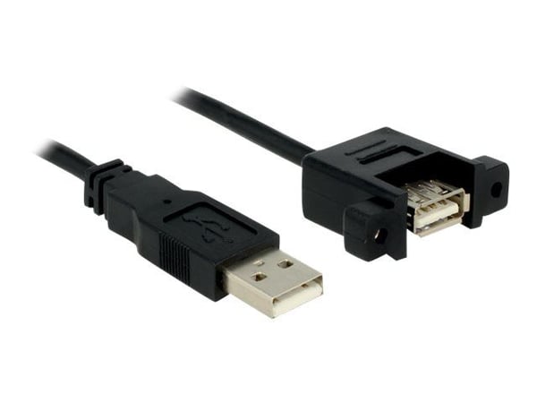 Delock - USB-forlengelseskabel - USB (hunn) til USB (hann) - USB 2.0 - 1 m - tommelskruer - svart