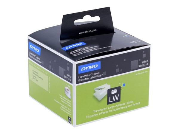 DYMO LabelWriter - Plast - permanet adhesiv - gjennomsiktig - 36 x 89 mm 260 etikett(er) (1 rull(er) x 260) adresselapper - for DYMO LabelWriter 31...