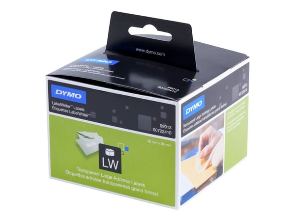 DYMO LabelWriter - Plast - permanet adhesiv - gjennomsiktig - 36 x 89 mm 260 etikett(er) (1 rull(er) x 260) adresselapper - for DYMO LabelWriter 31...