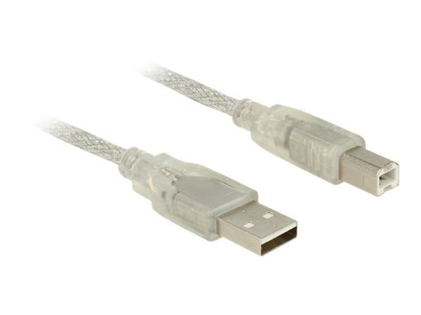 Delock - USB-kabel - USB-type B (hann) til USB (hann) - USB 2.0 - 3 m - gjennomsiktig
