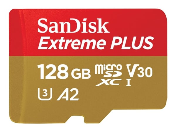 SanDisk Extreme PLUS - Flashminnekort (microSDXC til SD-adapter inkludert) - 128 GB - A2 / Video Class V30 / UHS-I U3 / Class10 - microSDXC UHS-I