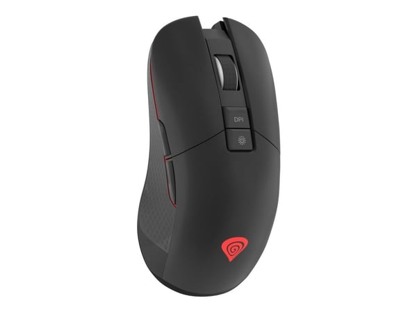 Natec Genesis Zircon 330 - Mus - ergonomisk - optisk - 7 knappar - trådlös - 2.4 GHz - trådlös USB-mottagare - röd, svart