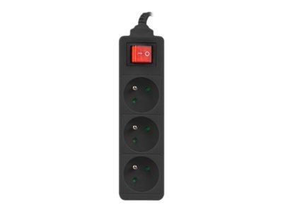 Lanberg PS1-03E-0300-BK, 3 m, 3 AC-pistorasia(a), Sisä- ja ulkotila, Tyyppi E, IP20, 1 mm²