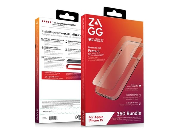 Zagg InvisibleShield Glass Elite 360 - Beskyttelsesboks for mobiltelefon - glass, polykarbonat - blank - for Apple iPhone 15
