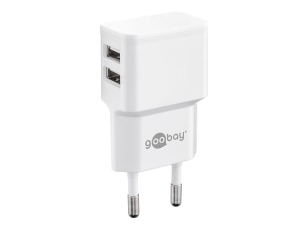 goobay USB-C charger set - Strömadapter - 12 watt - 2.4 A - 2 utdatakontakter (USB) - på kabel: USB-C - vit