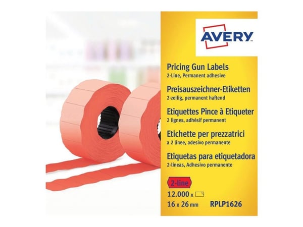 Avery RPLP1626, Punainen, Itse kiinnittyvä tulostintarra, Stanssausmerkintä, Paperi, Kiinteä, Avery Zweckform PL1/8, HL1/8