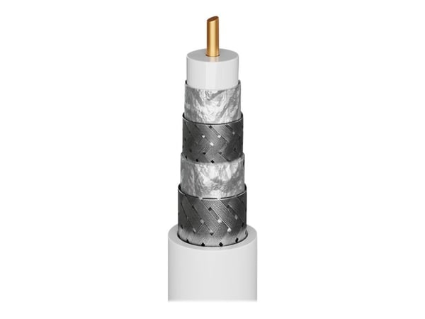 goobay - Antennekabel - F-kopling hann til F-kopling hann - 10 m - firenivåsskjerming - 135 dB - hvit - solid