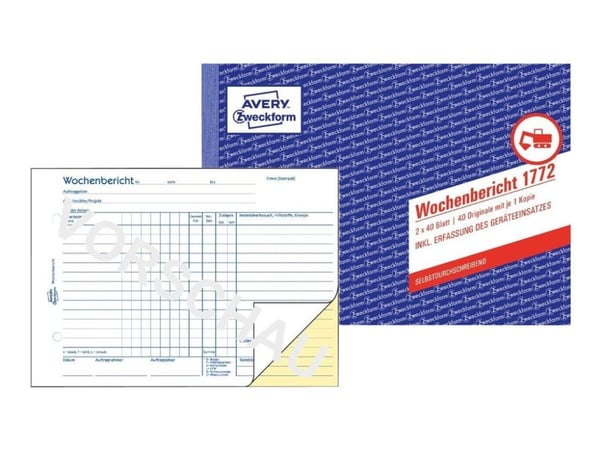 Avery Zweckform - Ukerapport - 40 ark - A5 (148 x 210 mm) - landskap - dublett - karbonfri
