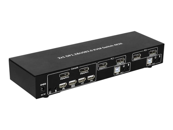 TECHly 2-Port DisplayPort1.2 Dual-Monitor KVM Switch - KVM / lyd / USB-svitsj - 2 x KVM/lyd - 1 lokalbruker - stasjonær
