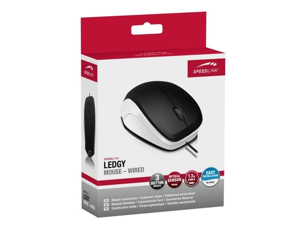 SPEEDLINK LEDGY - Mus - ergonomisk - høyrehendt - optisk - 3 knapper - kablet - USB - svart, hvit